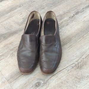 Vintage Bally brown leather slip-on loafers.